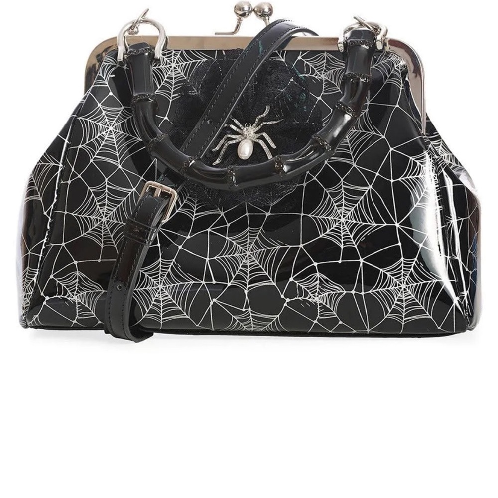 Black Spiderweb Patent Killian Handbag - Picture 4 of 7